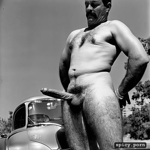 old trucker, uncut dick, low hanging balls, hairy body, soft dick