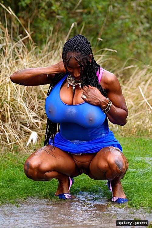 breast expasion giant chubby breaats, himba african wild tribe woman wet