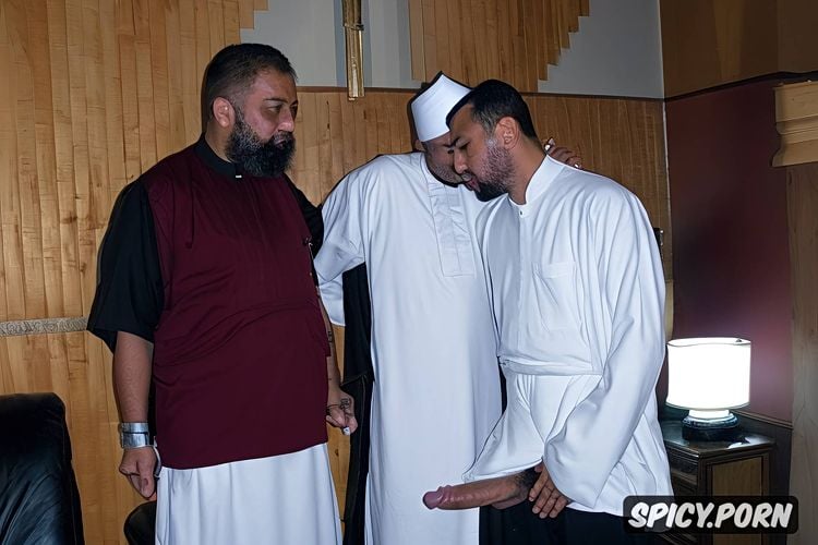 sucks dick, mosque, big dick, islamic poster on wall, two old fat muslim imams