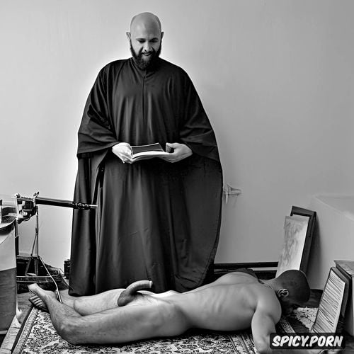 bald, nude, carpets on floor, gaping asshole, mosque, enormous penis