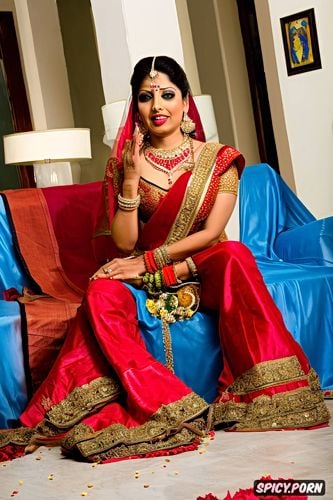 a gorgeous gujrati bhabhi at a traditional hindu wedding, secretly seducing