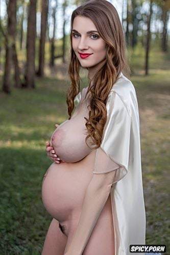 bokeh, very broad hips, large pregnant belly, wearing silk robe