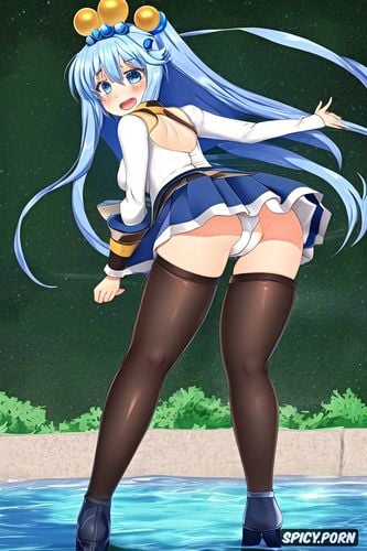 from behind, white thighhighs, anus, tiny round breasts, uncensored