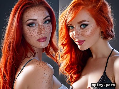 freckles, 18 years old, 3 women, pretty face, red hair, have sex