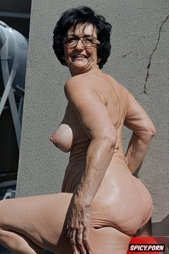 very beautiful detailed face, fat granny black hair flappy boobs spread big legs wrinkled face fat ass fisted anal by fat granny
