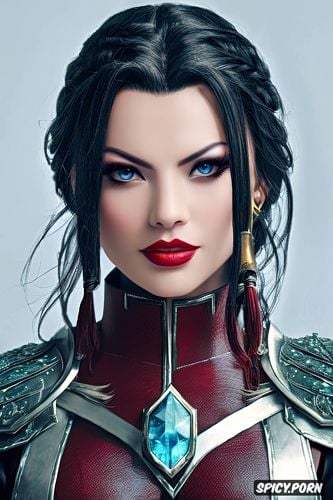 ultra detailed, ultra realistic, azula avatar the last airbender fire nation royal armor beautiful face full lips young full body shot