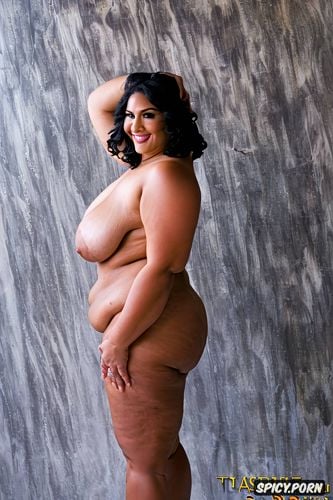 wide hips, beautiful smiling face, half view, thick curvaceous bbw
