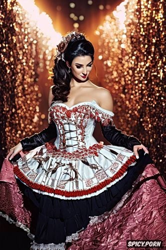 young gorgeous white spanish woman, macarena ramirez, traditional flamenco dress