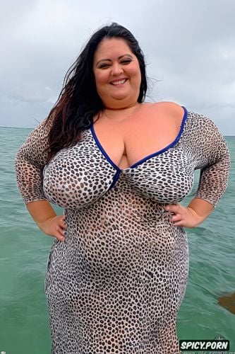 makeup, she is standing in a beach, the nipples are irritated