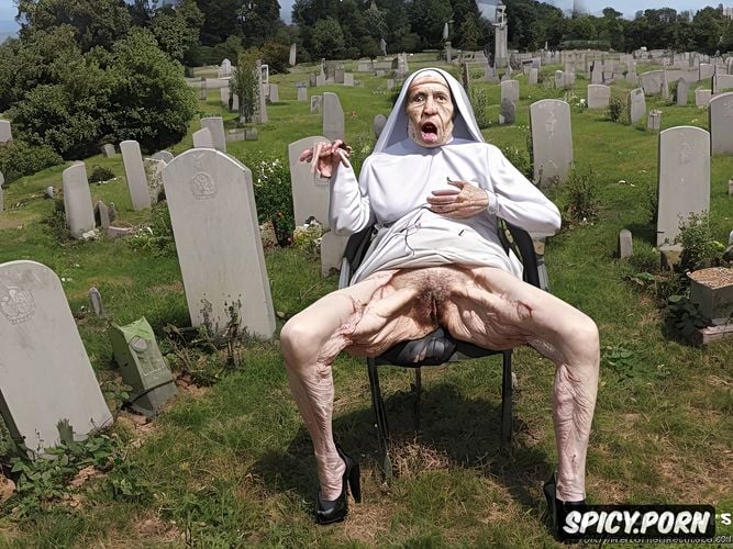 very old granny, zombie, ninety, cemetery, vaginal gape, very thin