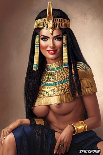 egyptian goddess hathor, peeing, very cute face, realistic, gold