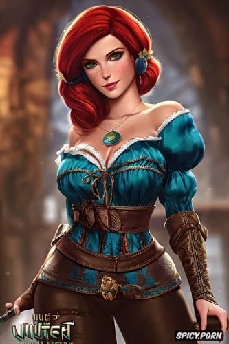 k shot on canon dslr, ultra detailed, ultra realistic, triss merigold the witcher tight outfit beautiful face masterpiece