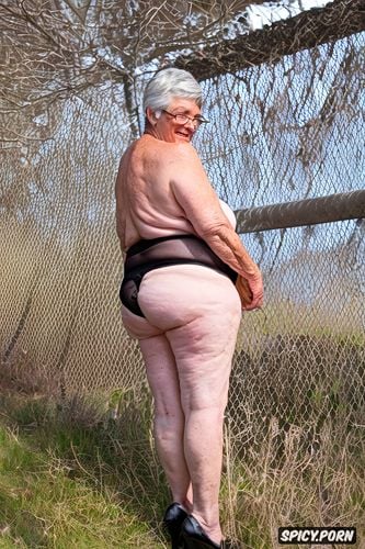 saggy granny, ssbbw granny, garter belt, very wrinkly, wide hips