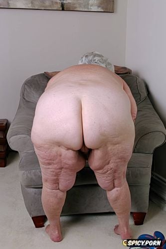 best quality, intricate, huge massive saggy ass, squatting, old slut face turned sideways white