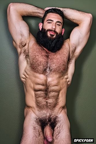 gay man, big dick, sixpack hairy armpits, brown skin, macho man