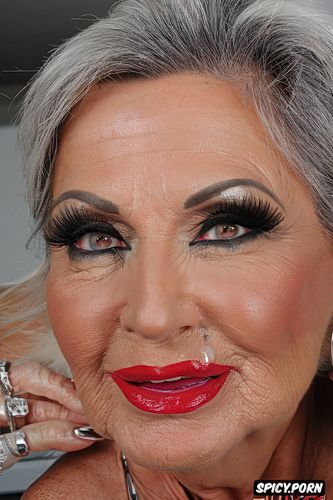 eye contact, german granny, face closeup, light professional makeup