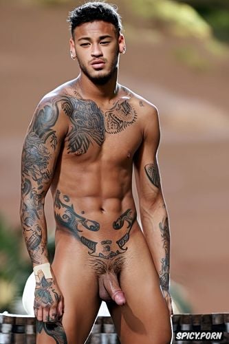 gay, big penis, tattoo, neymar jr super realitic, brown eyes