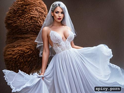 woman, seductive, lance wedding dress white upskirt, full body shot