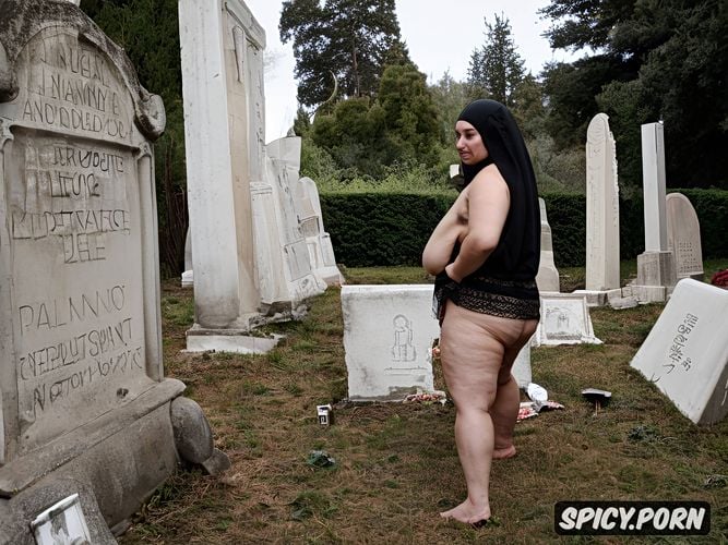 cemetery, veil, big eyes, highly detailed hdr photo, fat, bid saggy scrotum