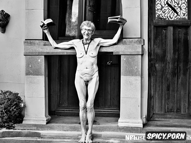 church, very thin, bony, naked, cross in pussy, cathedral, pale