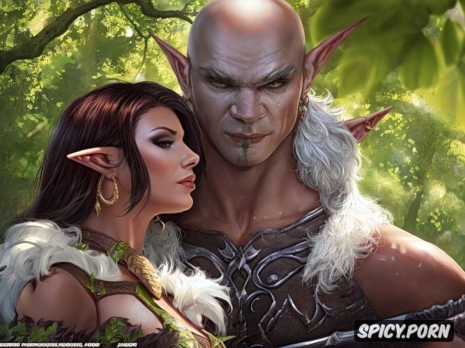 an elf woman stands with cancer, orc man fucks an elf woman