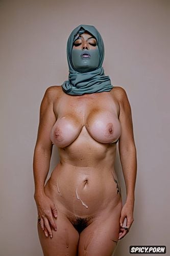 photo studio light settings, cream color hijab, giant breast