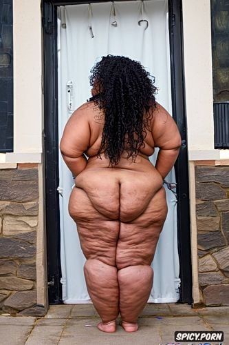 big round butt, obese flabby belly skin, loose skin layers fupa