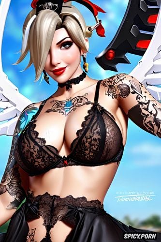 small natural boobs, standing, ultra detailed, masterpiece, mercy overwatch topless