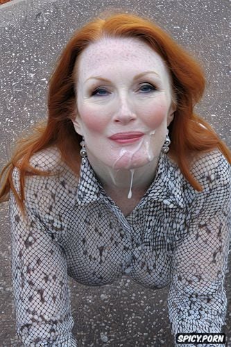 seventy julianne moore, facial cum, looking into camera, cum on face