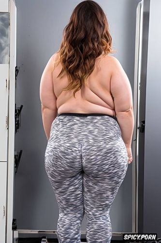 huge fat belly, obese, front view, indoors, happy white woman