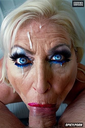 wrinkles, a beautiful granny, angry, eyes wide open, massive thick white dick