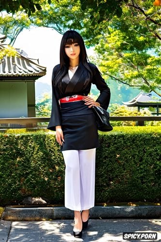 long hair, very cute, shinto shrine, beautiful face, japanese garden