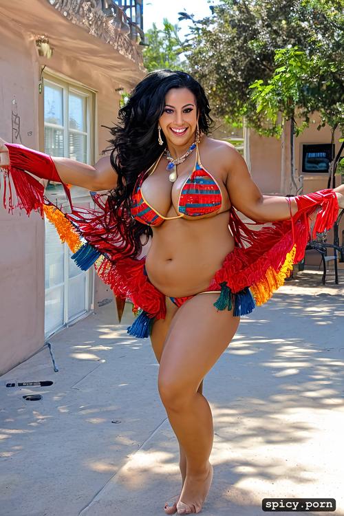 performing barefoot on stage, perfect beautiful face, 21 yo thick american bellydancer