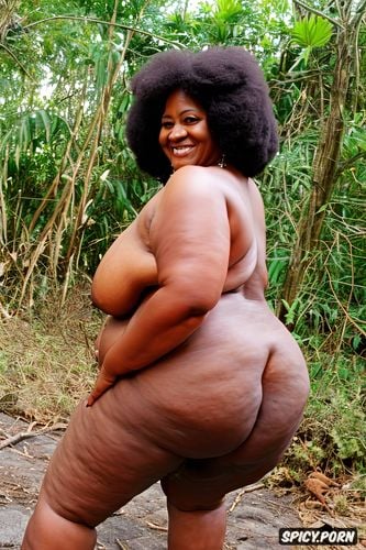 with steatopygia, a bbw black granny, wide hips, giant nipples