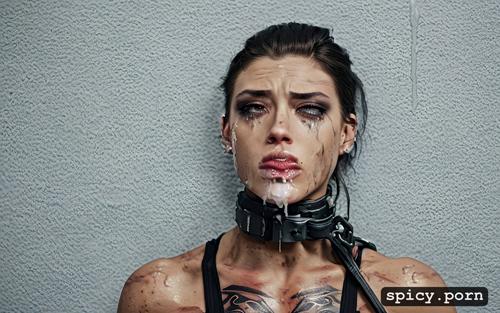 restrained body1 1, cum dripping from mouth1 2, black tattoos1 2