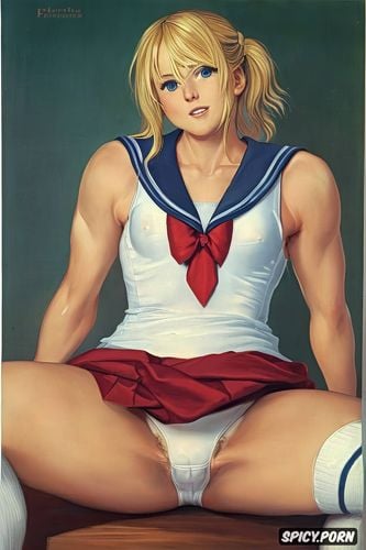 hairy, high forehead, pink nipples, armpit, sailor school uniform