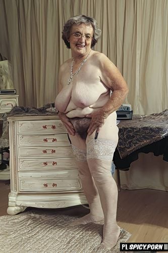 posing sexy, big saggy tits, shapely, dimpled, pale, saggy, very old irish granny