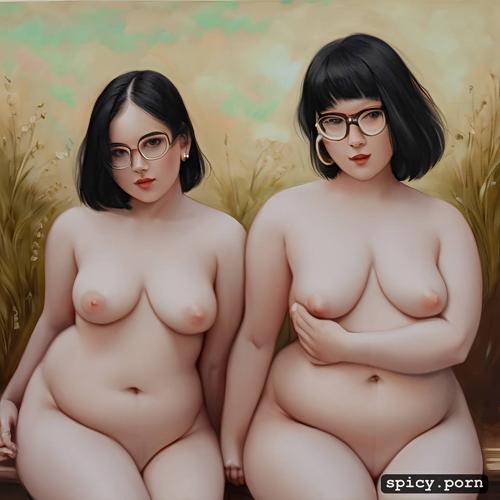 glasses, 19 years old, naked, short, white median female, chubby