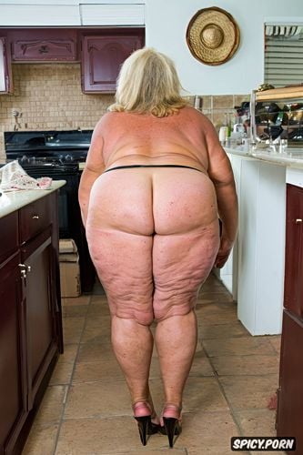 perfect anatomy, cellulite on ass, huge saggy ass, naked, rear view