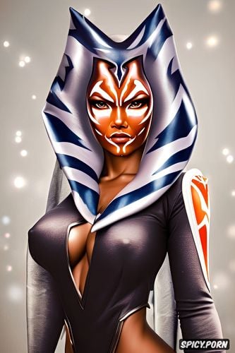 masterpiece, k shot on canon dslr, ultra detailed, ahsoka tano star wars ahsoka beautiful face slutty black jedi robes small perky natural breasts