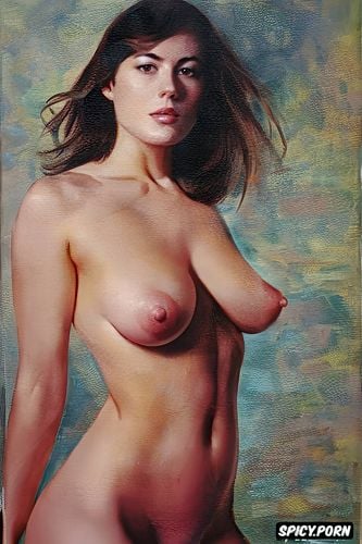 milla jovovich, portrait painting, very small breasts, fat thighs