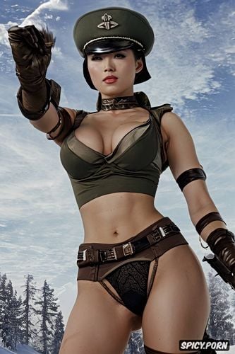 teen body, japanese woman, japanese army uniform and underboob