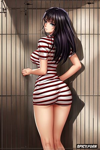 slender, intricate hair, cleavage, perfect face, small ass, stripes shirt