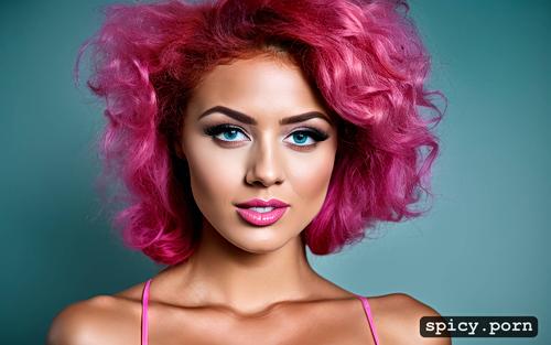 cleopatra, perfect body, pink hair, white female, short hair