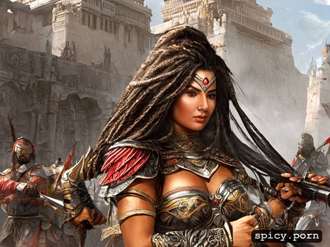 female warrior from india, has long black hair hairy vagina thick body