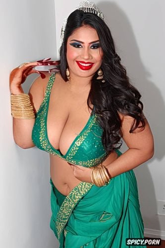 spectacular make up, smiling, gorgeous voluptuous indian model milf bride