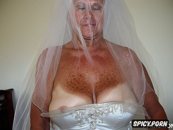 grey hair, classy lady, freckles, green eyes, mature woman, bride