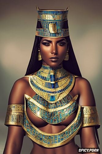 muscles, tits out, ultra detailed, k shot on canon dslr, femal pharaoh ancient egypt egyptian pyramids pharoah crown royal robes beautiful face topless