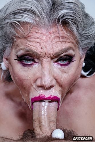wide open eyes, messy make up1 2, 65 years old, pink1 3, huge white dick1 4