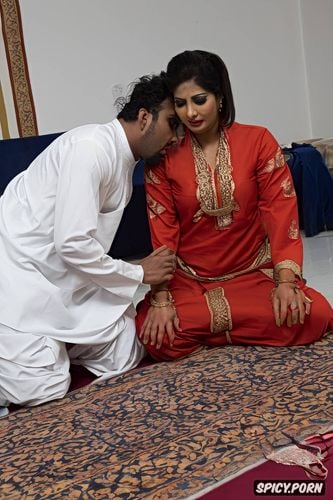 me looking my pakistani muslim wife sitting on the praying mat praying to a bug uncercumsized dick of the hindu man